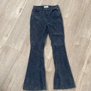 gray, corduroy, flare jeans